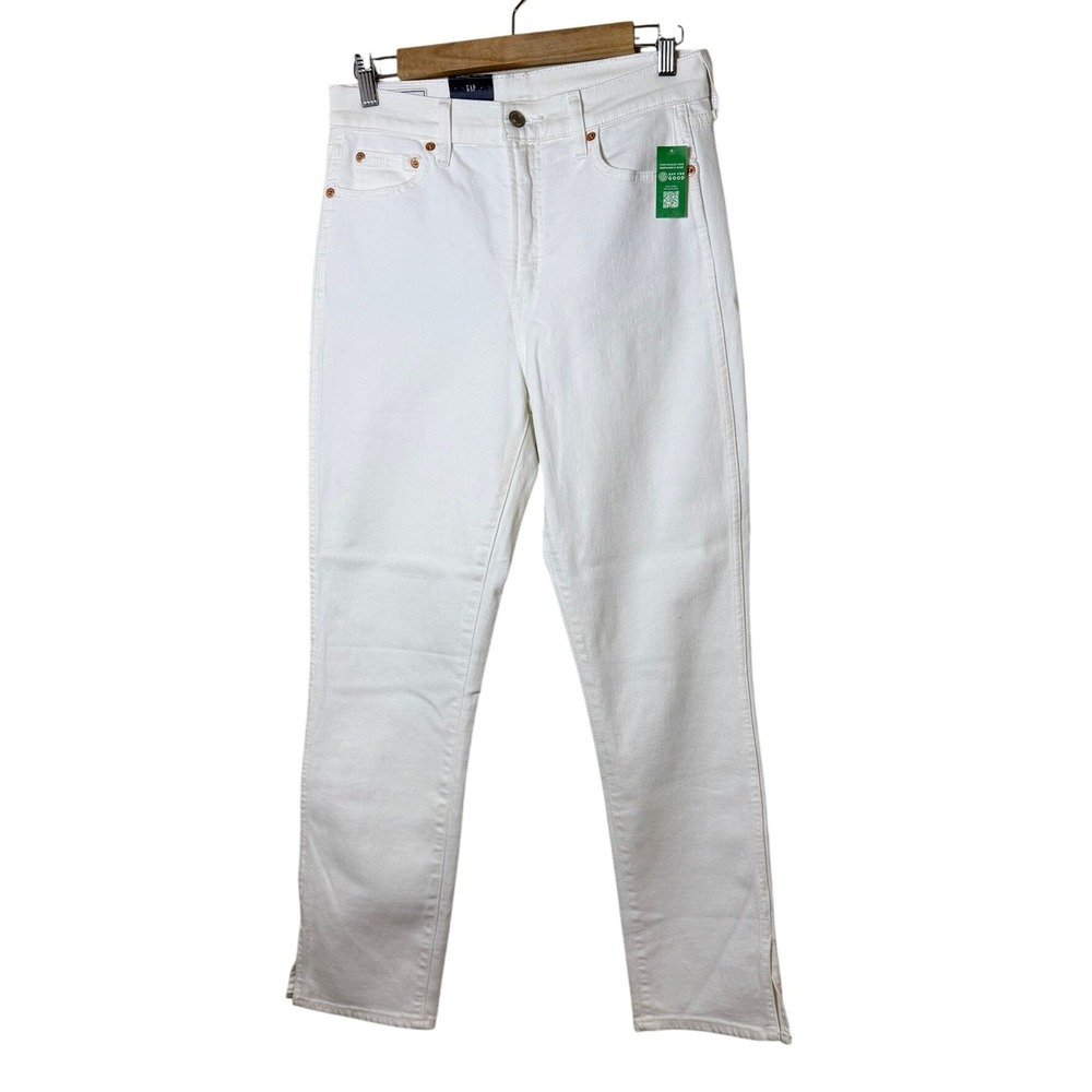 New Gap Women Vintage Slim High Rise Jeans 27 4R White Side Slit Hem Minimalist